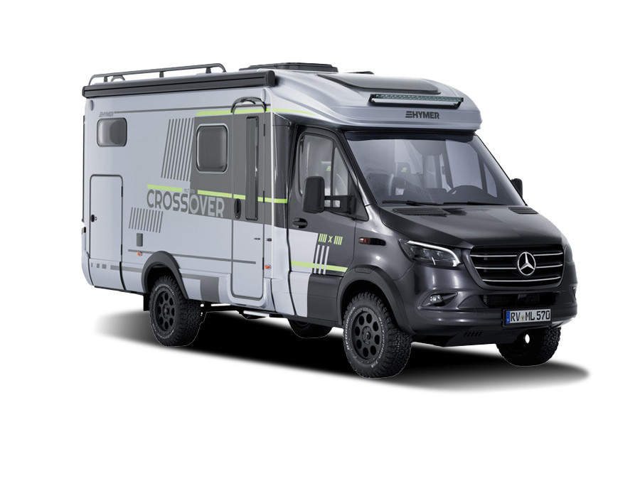 Grey and black Hymer motorhome