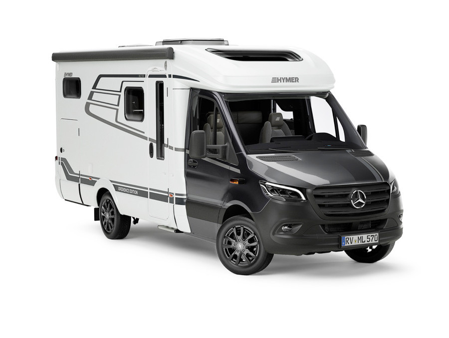 White and black Hymer motorhome